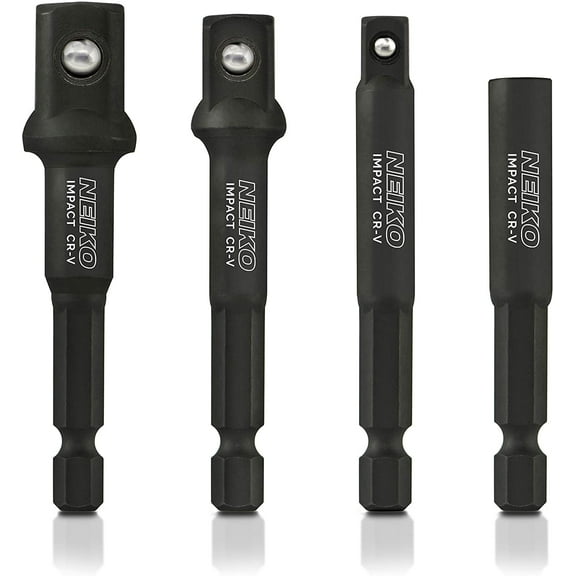 NEIKO 00244A Impact Socket Adapter and Magnetic Bit Holder Set | 4-Piece Set | 1/4-Inch Hex Shank with 1/4, 3/8, 1/2-Inch Drives | CR-V