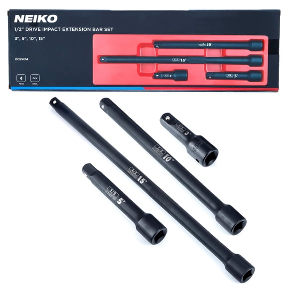 NEIKO 00248A 1/2-Inch-Drive Impact Extension-Bar Set, Impact Socket Extension Made with CrV Steel, 1/2 Impact Extension Set Includes 3-Inch, 5-Inch, 10-inch, 15-inch