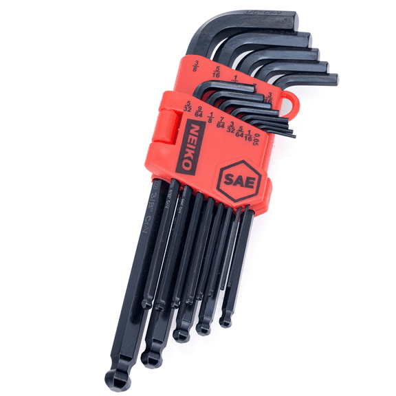 NEIKO 01101A Standard Allen Wrench Set, 13 Piece Ball End Hex Key Set, SAE Long Allen Keys 0.05 to 3/8 Inch Hex Wrench Set for Bike Bicycle Repair, Black Oxide Chrome Vanadium, Hanging Storage Case