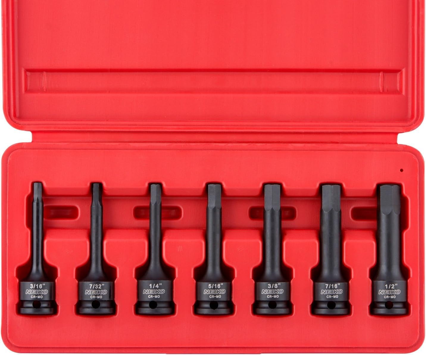NEIKO 01131B 3/8-Inch-Drive Allen Socket Set, 3-Inch Length, 3/8-Inch Impact Hex-Bit Socket Set, SAE Hex Driver 3/16" to 1/2", CrMo Steel, Impact-Grade, 7-Piece Set