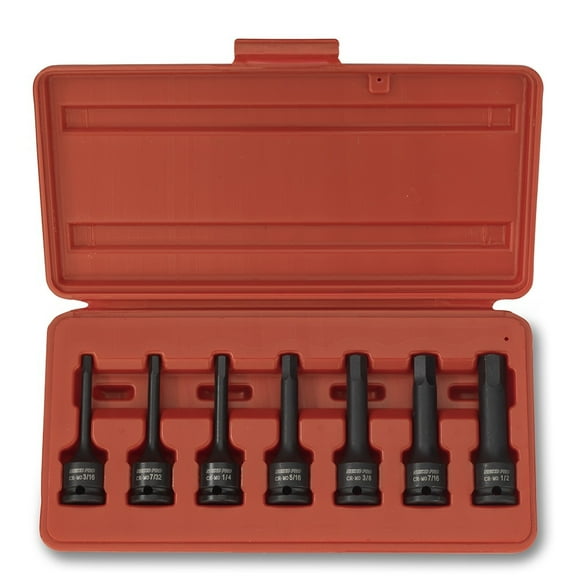 NEIKO 01131B 3/8-Inch-Drive Allen Socket Set, 3-Inch Length, 3/8-Inch Impact Hex-Bit Socket Set, SAE Hex Driver 3/16" to 1/2", CrMo Steel, Impact-Grade, 7-Piece Set