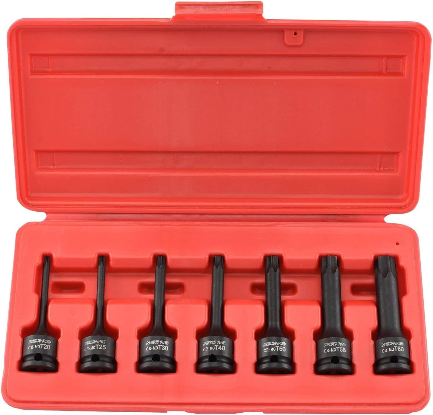 NEIKO 8-teiliges Torx-Schlag-Steckschlüssel-Set – 1/2" Antrieb, T30 Bis T70, 7,6 Cm Lang, Cr-Mo Stahl