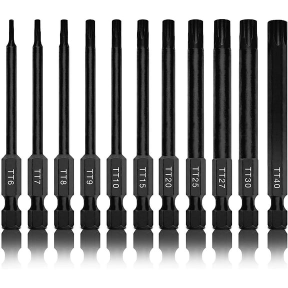 NEIKO 01149A Torx Head Drill Bit Set, 11-Piece Sizes TT6 to TT40 | Tamperproof Magnetic Torx Bits | 3 Quick Release Shanks | Premium S2 Steel | Compatible with Power Drills and Impact Drivers