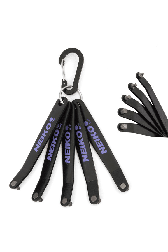01320A Ultra Low Profile Offset Screwdriver Hex Set, 5 Pc, Heavy Duty S2 Steel Construction, SAE, 10mm Bit Depth, Angled Hex Bit, Bent Screwdriver for Tight Spaces, Allen Wrench Keychain