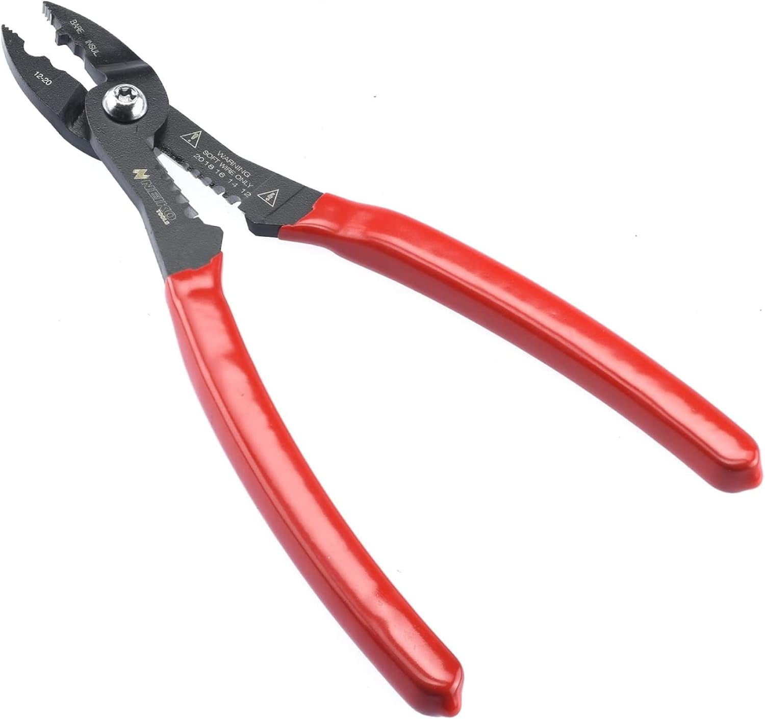 NEIKO 02037A Compact Wire Stripper | 4-in-1 Multipurpose Electricians Pliers | Wire Crimper, Cutter and Gripper | 12-20 AWG Wire Service Tool | Crimps Insulated & Non-Insulated | Electrical Stripping