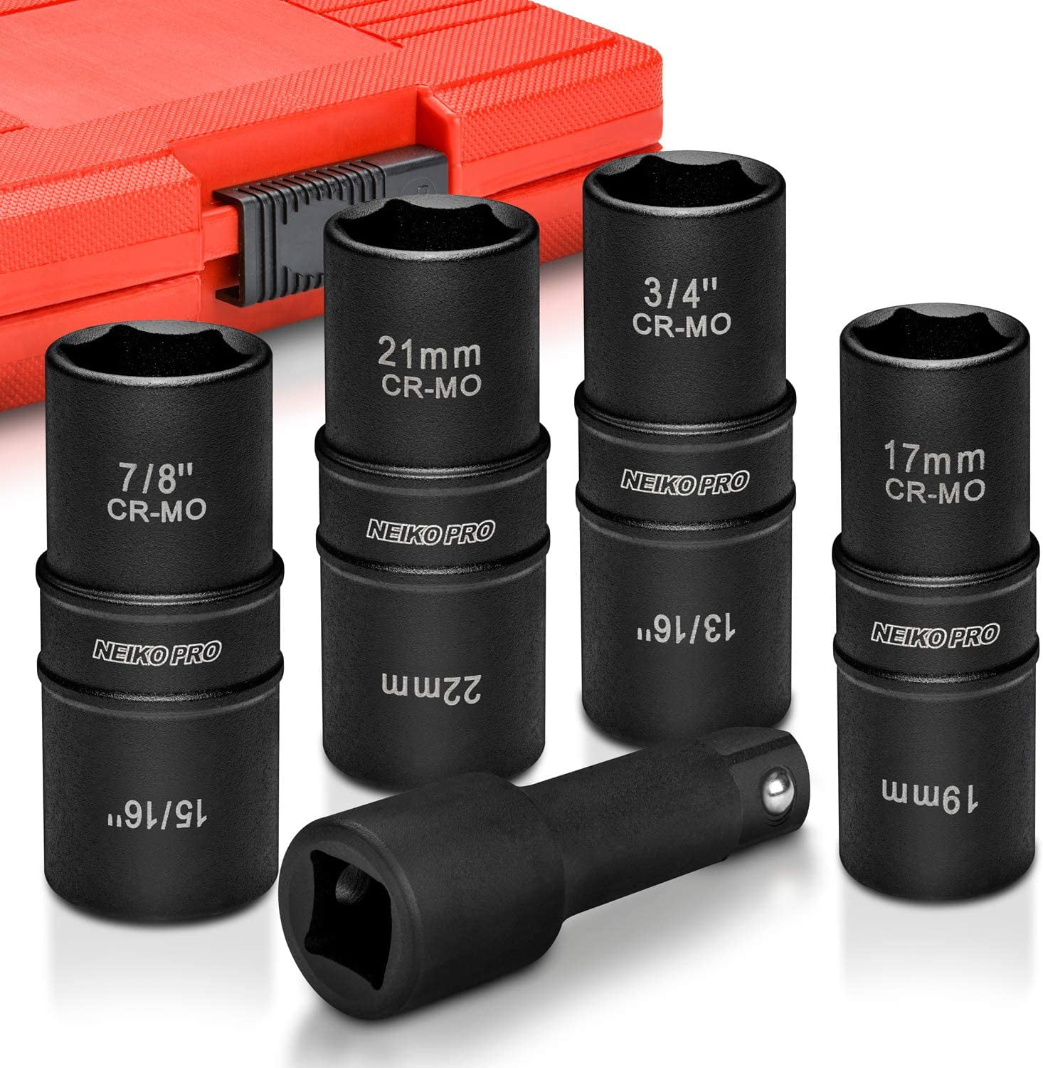 NEIKO 02282B 1/2InchDrive Impact Socket Set, Flip Socket Set, Chrome Moly Steel, Includes 3