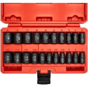 NEIKO 02432A 3/8  Drive SAE and Metric Impact Socket Set | 21 Shallow Pieces | SAE 5/16  to 3/4  | 7mm to 19mm | Premium Cr-V Steel | 6-Point Hex Design | Corrosion Resistant Coating