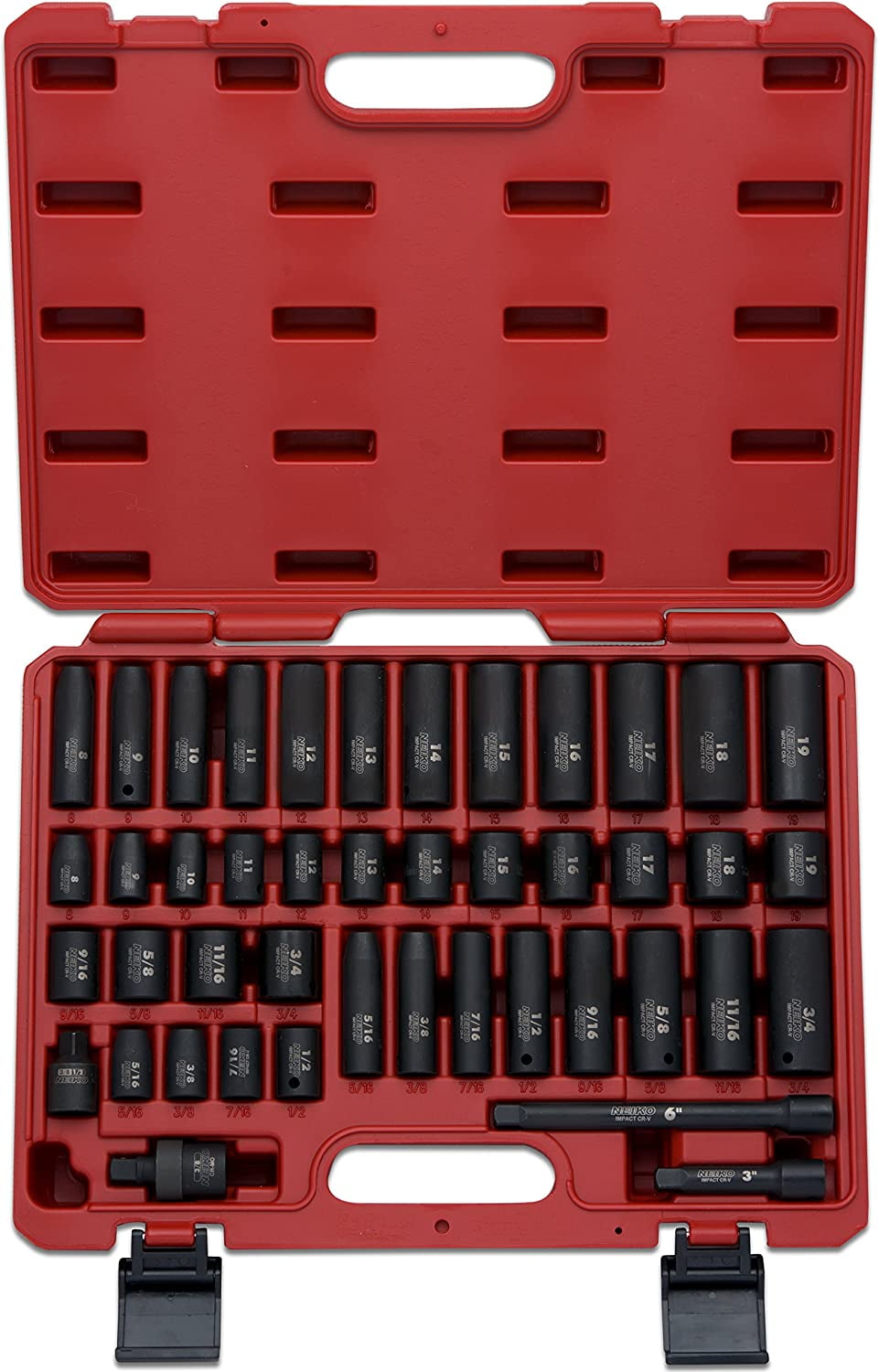 NEIKO 02440A 3/8InchDrive Impact Socket Set, SAE Sizes 5/16" to 3/4" and Metric Sizes 8 mm to