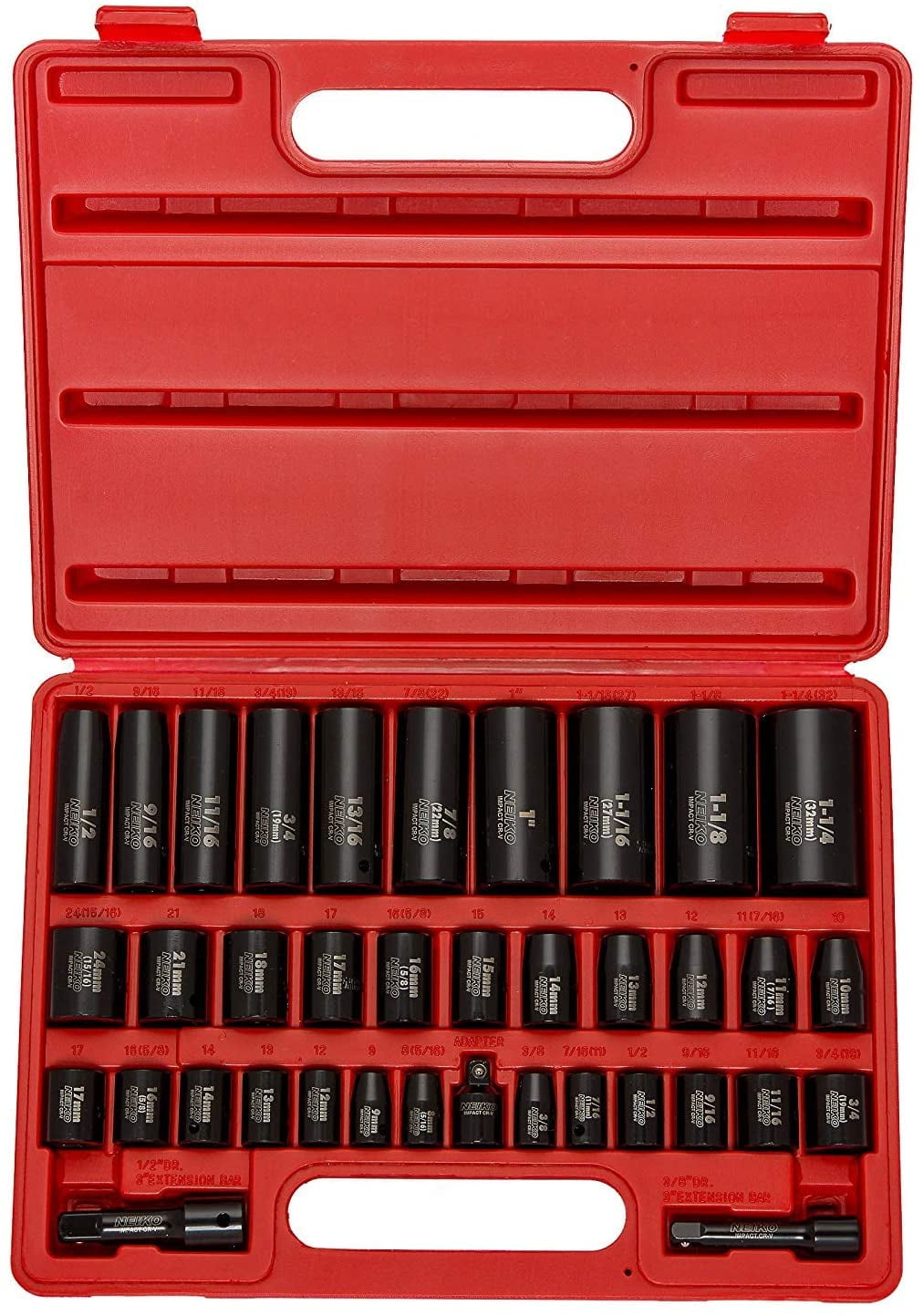 NEIKO 02443A 3/8" and 1/2" Drive Master Impact Socket Set 38 Piece