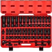 NEIKO 02448A 1/2" Drive Master Impact Socket Set, 65 Piece, Standard SAE 3/8"-1-1/4" & Metric 10-24 mm Sizes, Deep & Shallow Kit, Includes Adapters & Ratchet Handle