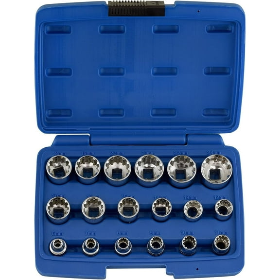 NEIKO 02488A 3/8" Drive Universal 6 Point Metric Socket Set, 18 Piece Universal Mechanic Spline Socket Set Metric & SAE, Cr-V Steel Low Profile Socket Set, Spline Bit Socket Set, 3/8 Socket Set