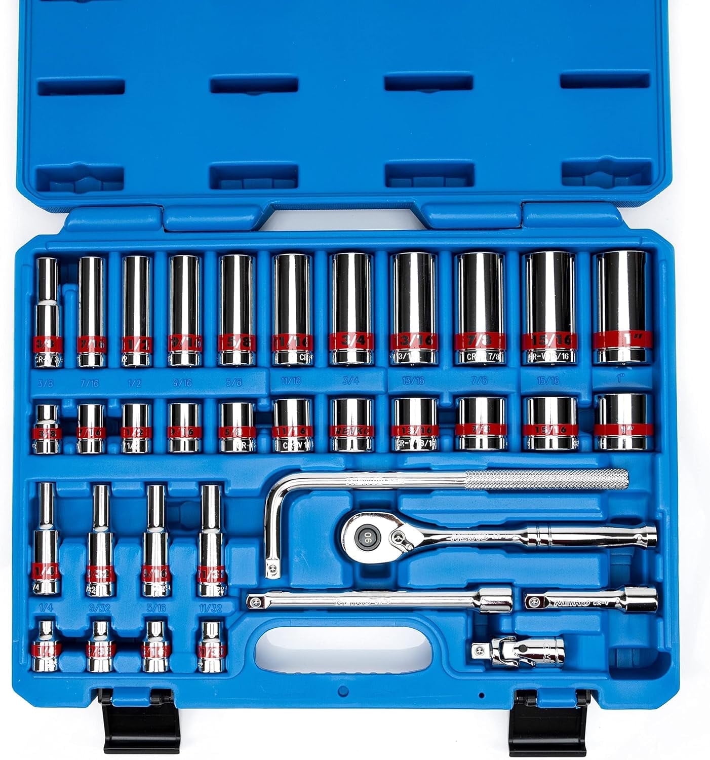 NEIKO 02511A 3/8” Drive Socket Set with Quick Release Ratchet (90 Tooth ...