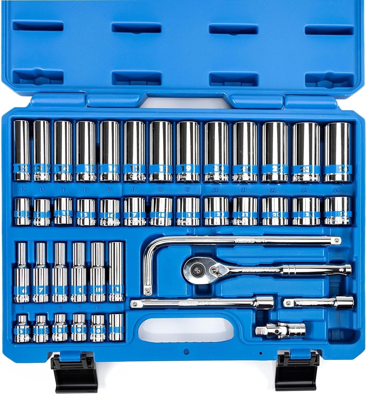 NEIKO 02512A 3/8” Drive Socket Set with Quick Release Ratchet (90 Tooth ...