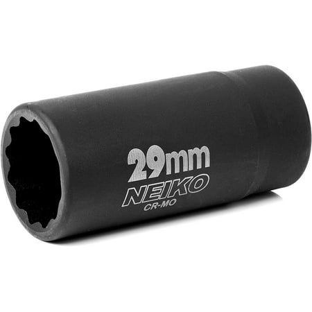 NEIKO 02521A 29mm Socket | 1/2” Drive Deep Impact Socket | Spindle & Axle Nut Socket | 12 Point |Chrome Molybdenum Cr-Mo |Deep Well Hub | Triple Square | Axle Shaft Nut Remover