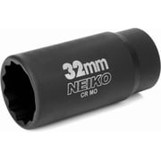 NEIKO 02523A 32mm Socket | 1/2  Drive Deep Impact Socket | Spindle & Axle Nut Socket | 12 Point |Chrome Molybdenum Cr-Mo |Deep Well Hub | Triple Square | Axle Shaft Nut Remover
