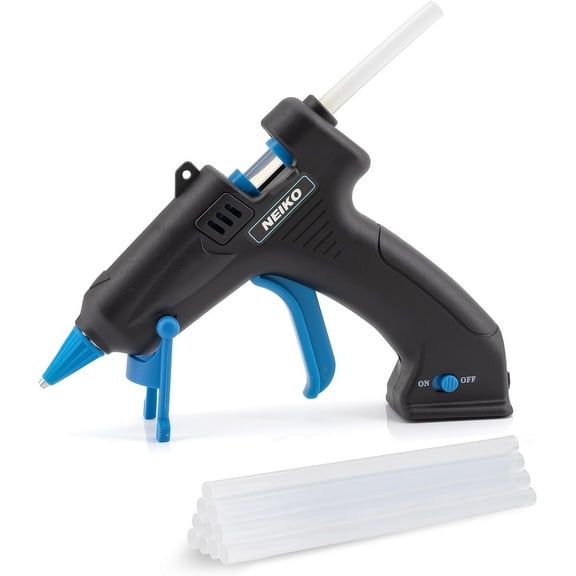 NEIKO 02660A Cordless Glue Gun, 15W Rechargeable Hot Glue Gun, 10 Glue Sticks Included, Wireless Anti Drip Nozzle Mini Glue Gun with Stand for Arts & Crafts, Mini USB Charging Port, Insulated Nozzle
