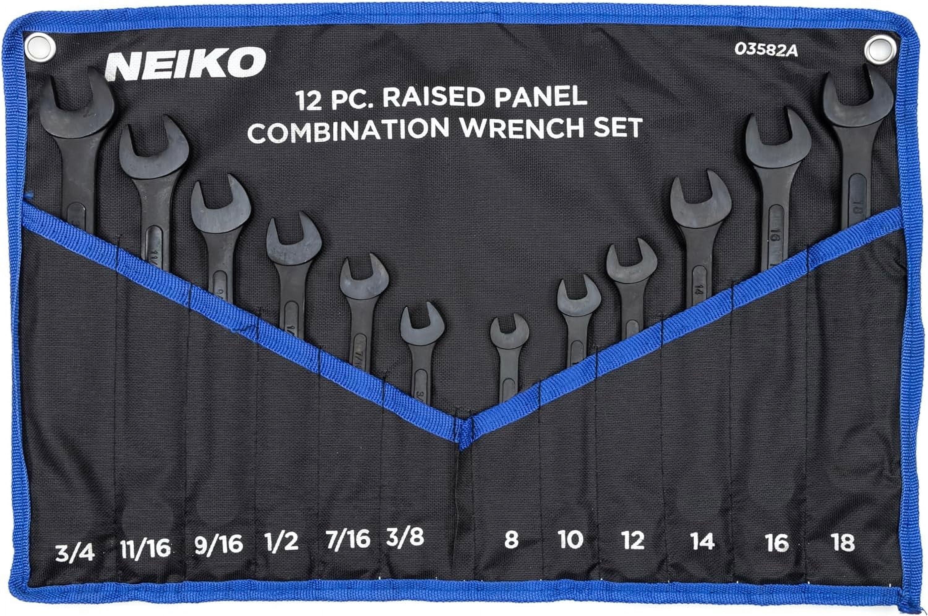 NEIKO 03582A Combination Wrench Set, 12 Pc Raised Panel Combo Wrenches Set, Metric and Standard, Black Oxide Drop Forged Carbon Steel, Mechanic Open End Wrench Set, Small Box End Wrench Set SAE & MM