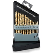 NEIKO 10038A Left-Hand Drill-Bit Set, High-Speed Steel Drills with Titanium Nitride Coating, Reverse-Twist Drill Bits, SAE Sizes, 13-Piece Set