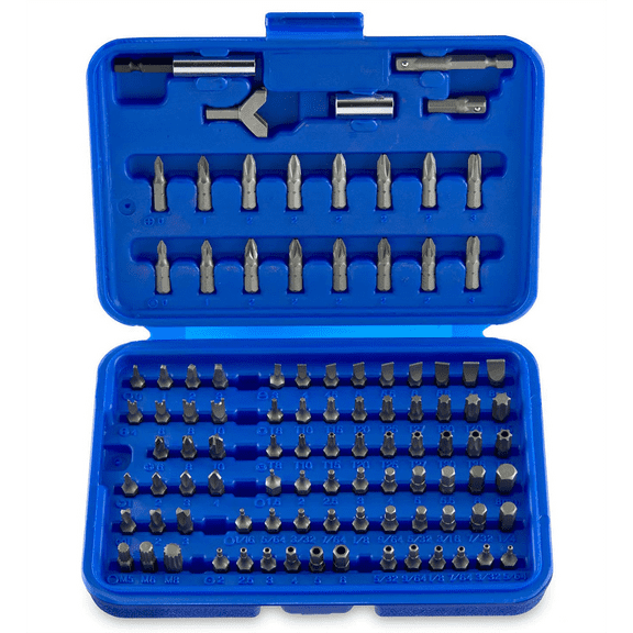 NEIKO 10048A Security Bit Set 100-Piece Set Cr-V Steel 1/4-inch Adapters Phillips Slotted Hex Torx Star Tamperproof Pozi Square Spanner Torque Tri-Wing Clutch Spline Wing Nut, Security Torx Bit Set