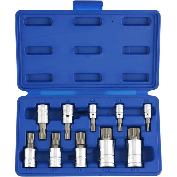 NEIKO 10056A 1/4-Inch, 3/8-Inch & 1/2-Inch Drive XZN Triple Square Spline Bit Socket Set | 10 Piece Set | Cr-V Sockets and S2 Steel Bits
