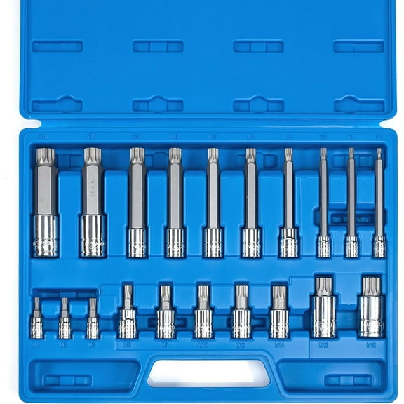NEIKO 10057A XZN Triple Square Bit Set, 20-Piece Set, Spline Socket Set, Extra Long 4” Triple Square Socket Set, 4mm to 18mm, 12 Point Socket Set Tamperproof, Square Drive Socket Bit, S2 & Cr-V Steel