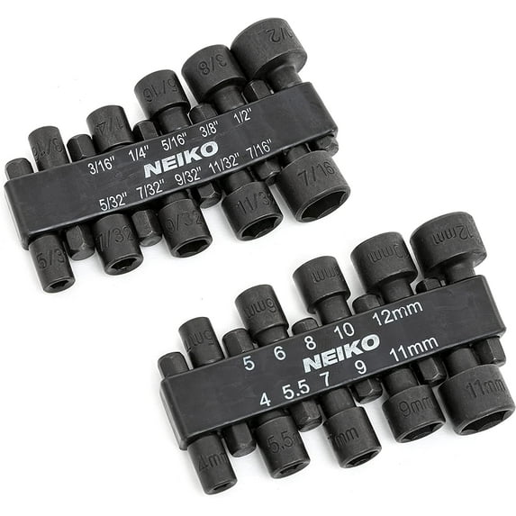 NEIKO 10068A Nut Driver Set, For Impact Drill and Driver, 20 Piece, 1/4” Hex Small Nut Driver Bit Set, Metric and Standard, 4-12 mm & 5/32”-1/2”, CR-V Steel, Nutsetter Driver Bits