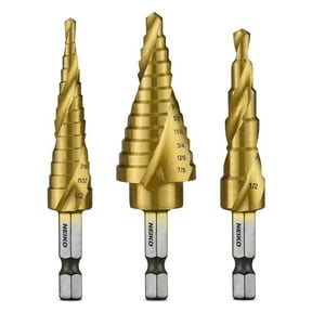 NEIKO 10181A Step Drill Bit Set, 3 Piece, Spiral Grooved for Faster Drilling, Unibit Cone Step Bits for Stainless Steel, Metal, Wood, Plastic with 31 Step Sizes Total