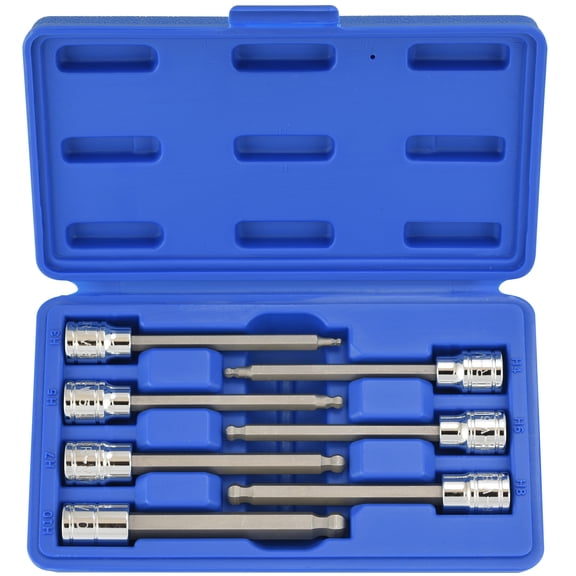 NEIKO 10243A 3/8-Inch-Drive Extra-Long Ball-End Hex-Bit Socket Set, Metric Sockets 3/8" or 3 to 10 mm, S2 Steel, 7-Piece Set