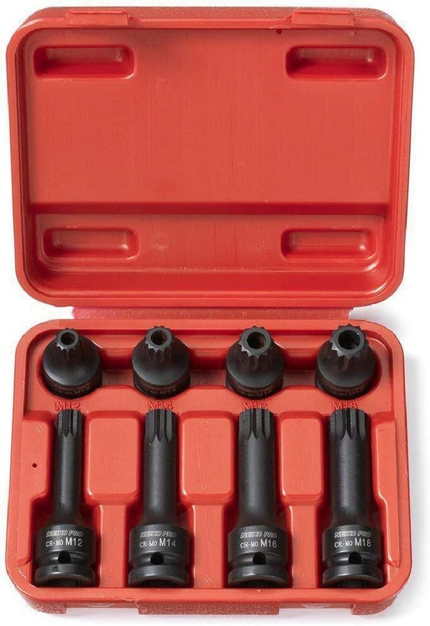 NEIKO 10283B XZN Triple Square Spline Socket Set | 8pc Heavy Duty Impact Cr-Mo Steel | Tamper Proof (M12 - M18)