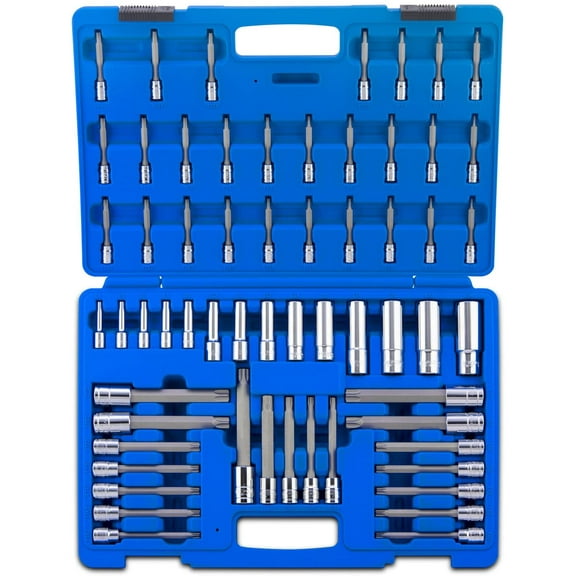 NEIKO 10287A Extra Long Socket Bits and Deep Socket Set | 60 Piece | S2 Tamperproof Torx Plus Bits and Cr-V Steel E-Torx Sockets