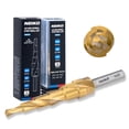 thumbnail image 1 of NEIKO 10603A Step Drill Bit, 6 Steps 3/16" to 1/2" Spiral High Speed Steel, Titanium Nitride Coated, 1/4" Tri Flat Step Bits for Steel, Metal, Wood, Plastic, Unibit Cone Drill Bits, Two Flute, 1 of 7