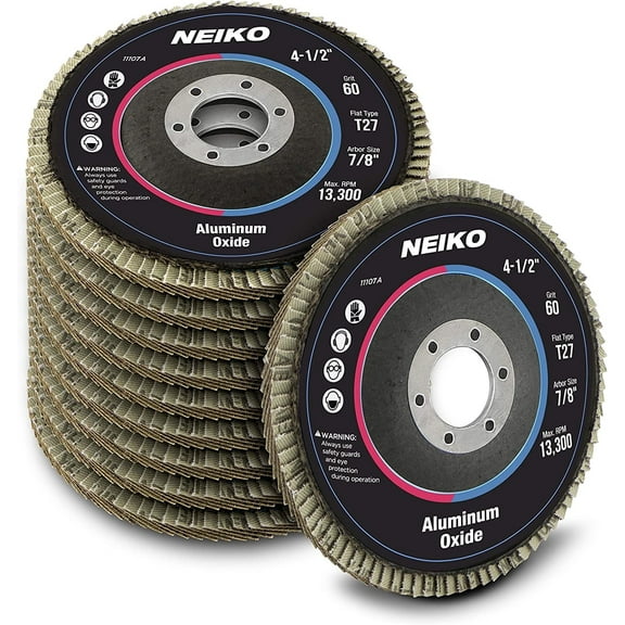 NEIKO 11107A 10 Pack Aluminum Oxide Flap Discs 4-1/2 for Angle Grinder, 60 Grit Flapper Wheel, Flat T27 Grinding Wheel 4.5 Inch Flap Disc, 7/8" Arbor Grinding Disc, Wood & Metal Sanding