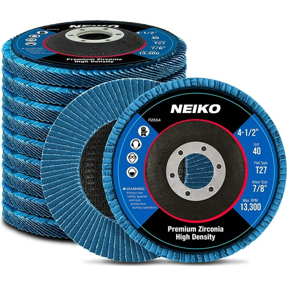 NEIKO 11255A 10 Pack Jumbo Zirconia Flap Discs 4-1/2 for Angle Grinder, 40 Grit Flapper Wheel, Flat T27 Grinding Wheel 4.5 Inch Flap Disc, 7/8" Arbor Grinding Disc, Flap Wheel for Wood, Metal Sanding