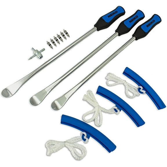 NEIKO 20601A 14.5” Steel Tire Spoons Tool Set, Tire Tools Include 3 Piece Tire Spoons, 3 Piece Rim Protector, Valve Tool, 6 Piece Valve Cores, Motorcycle Tire Changer, Dirt Bike Tire Levers
