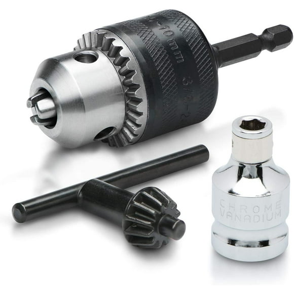 NEIKO 20754A 3/8 Drill Chuck Adapter | Chuck Drill for Impact Drivers with 1/4 Inch Quick Change Shank | Drill Converter Includes 1/2-Inch Adapter for Impact Guns | Hex to Chuck Drill Bit Adapter