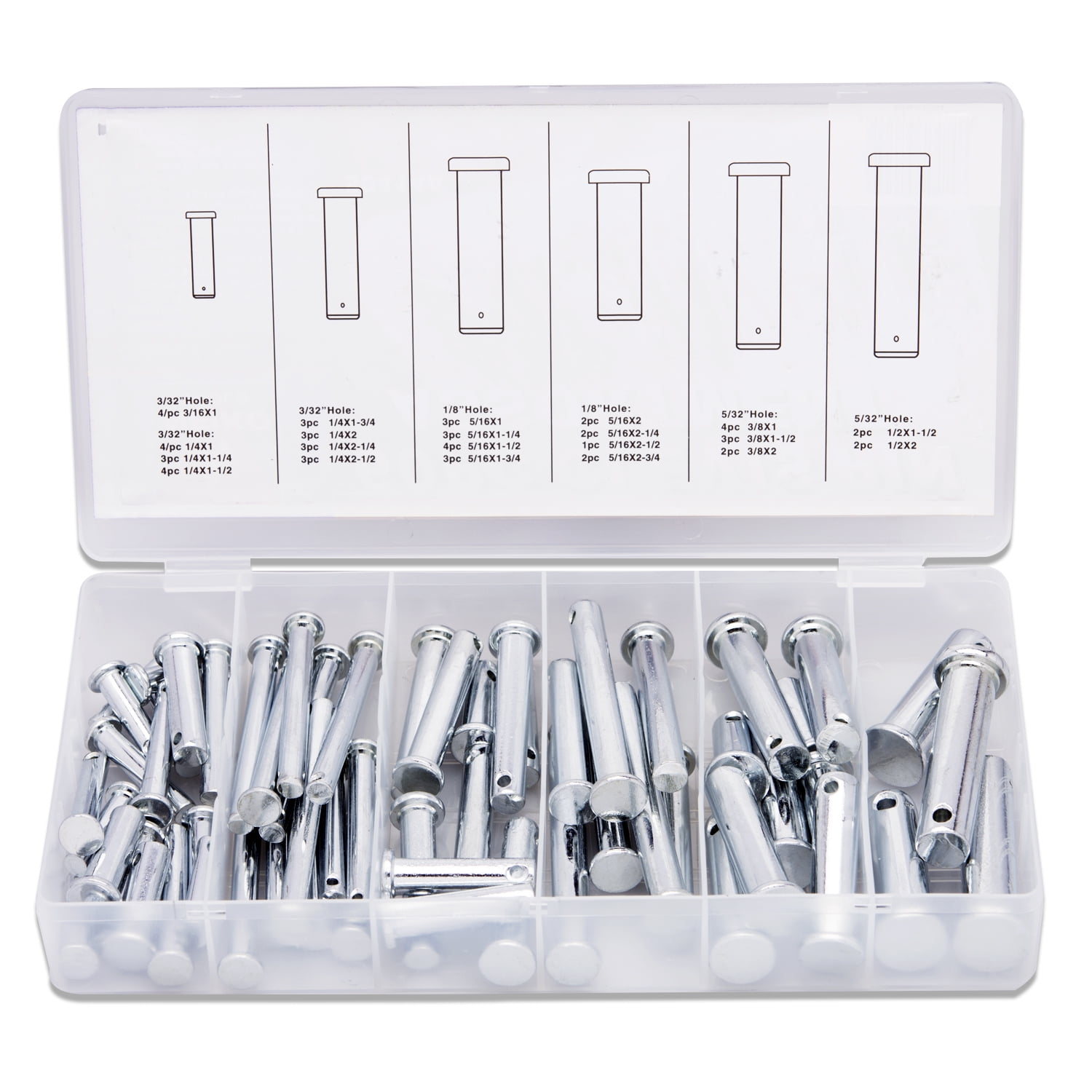 NEIKO 50414A 60 Piece Clevis Pins Assortment Kit, Zinc Construction 3/