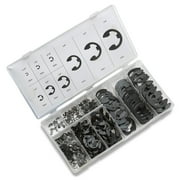 NEIKO 50455A E-Clip Assortment Set | 300 PCS, 9 SAE Sizes, Heat Treated External Retaining Clips, 1/16" - 7/8 Inch | High Carbon Steel Circlip Kit, Anti Walk Washers, Retaining Rings