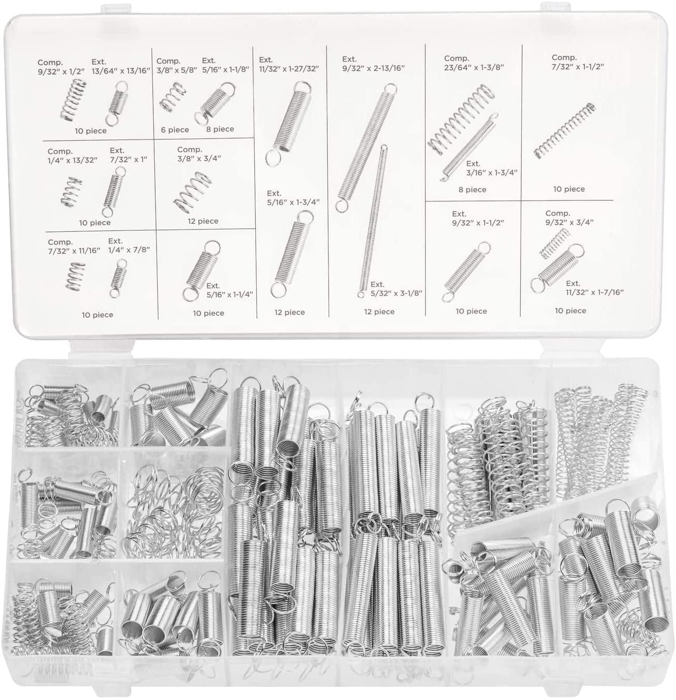 Neiko 50456a Spring Assortment Set 200 Piece Extension And Compression Springs Kit Zinc 