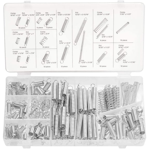 NEIKO 50456A Spring Assortment Set, 200 Piece, Extension and Compression Springs Kit, Zinc Plated Steel