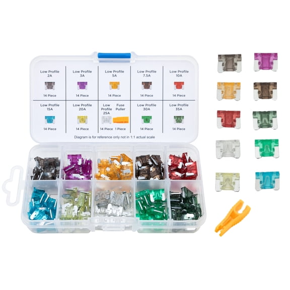 NEIKO 50506A Low Profile Mini Car Fuses Assortment Set, 140pc, Fast Acting, Auto Fuses Kit, Micro Sizes, 2A, 3A, 5A, 7.5A, 10A, 15A, 20A, 25A, 30A & 35 Amp, Marine Boat, RV, Car Fuse Kit, Fuse Puller