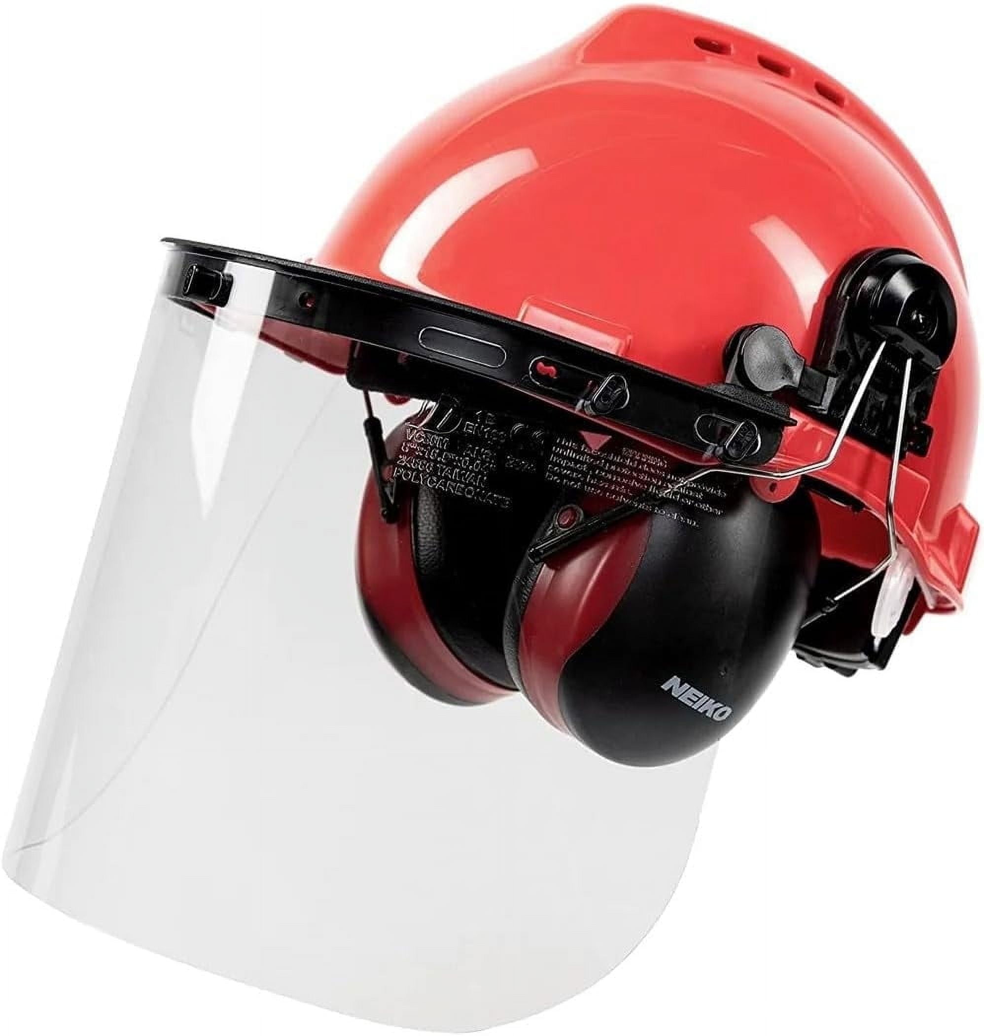 NEIKO 53889A Safety Face Shields, Forestry Helmet with Shield and Earmuffs, Chainsaw Helmet with Face Shield, Hard Hat Safety Gear Equipment, Protective Face Shield & Mesh Shield for Face Protection