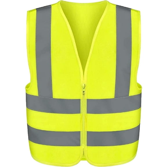 NEIKO 54068A Safety Vest, Size XX-Small for Kids, High Visibility Vest with Reflective Strips, Neon Yellow Vest, Zipper Front, Reflective Vest For Men and Women, Work Vest, Security Vest and Hi Vis