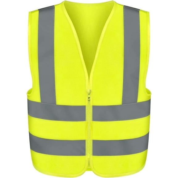 NEIKO Safety Vest, 2 Pockets, High Visibility Vest, Reflective Strips, Neon Yellow Vest, Zipper Front, Reflective Vest For Men & Women, Work Vest, Security Vest & Hi Vis (XX-Small for Kids, 54080A)