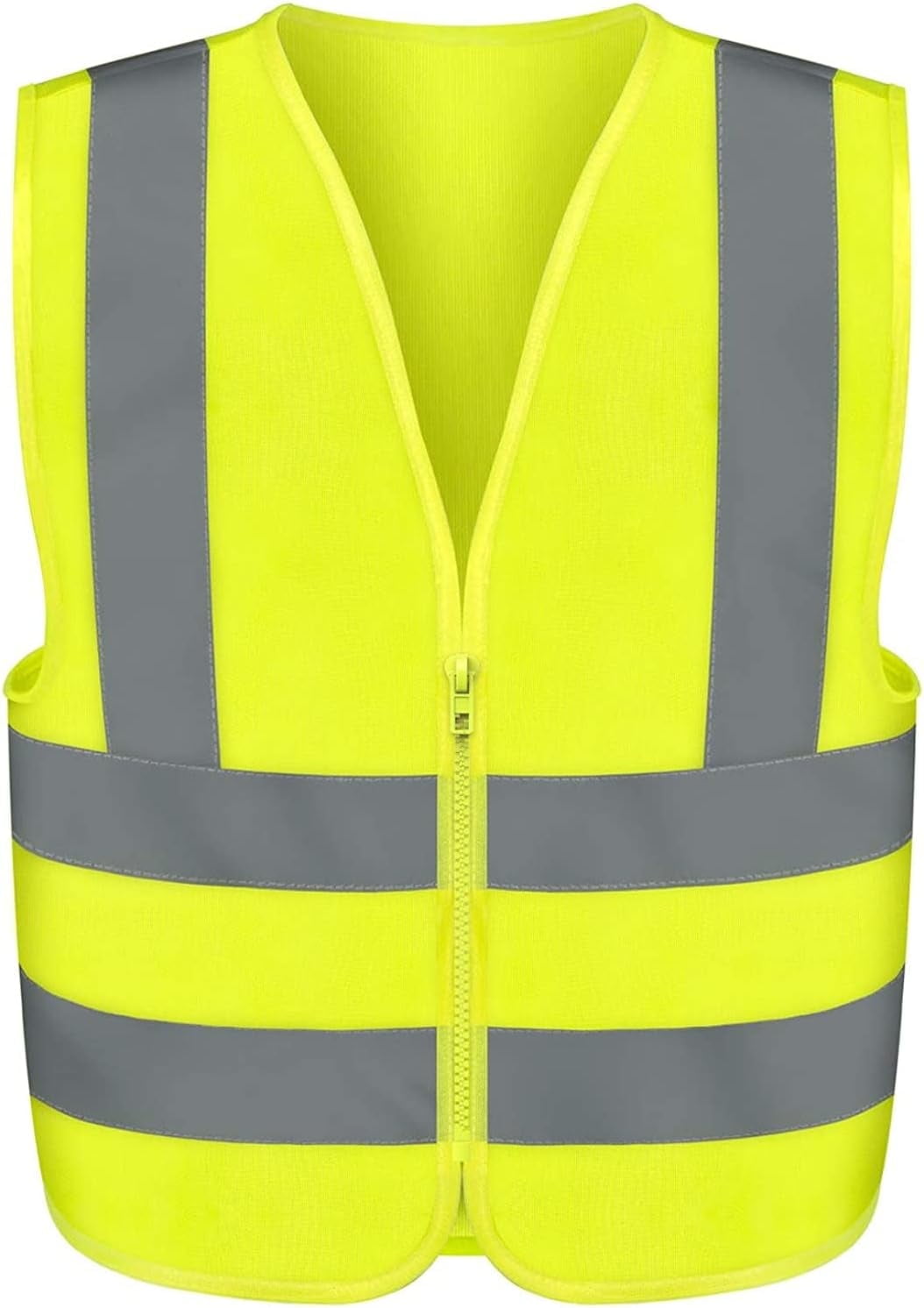 NEIKO 54082A Safety Vest, Size Small for Kids, 2 Pockets, High Visibility Vest, Reflective Strips, Neon Yellow Vest, Zipper Front, Reflective Vest For Men & Women, Work Vest, Security Vest & Hi Vis