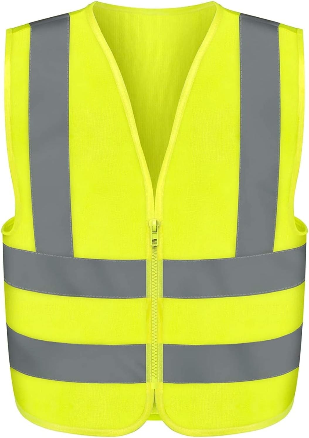 NEIKO 54083A Safety Vest, Size Medium for Adults, 2 Pockets, High Visibility Vest, Reflective Strips, Neon Yellow Vest, Zipper Front, Reflective Vest For Men & Women, Work Vest, Security Vest & HiVis
