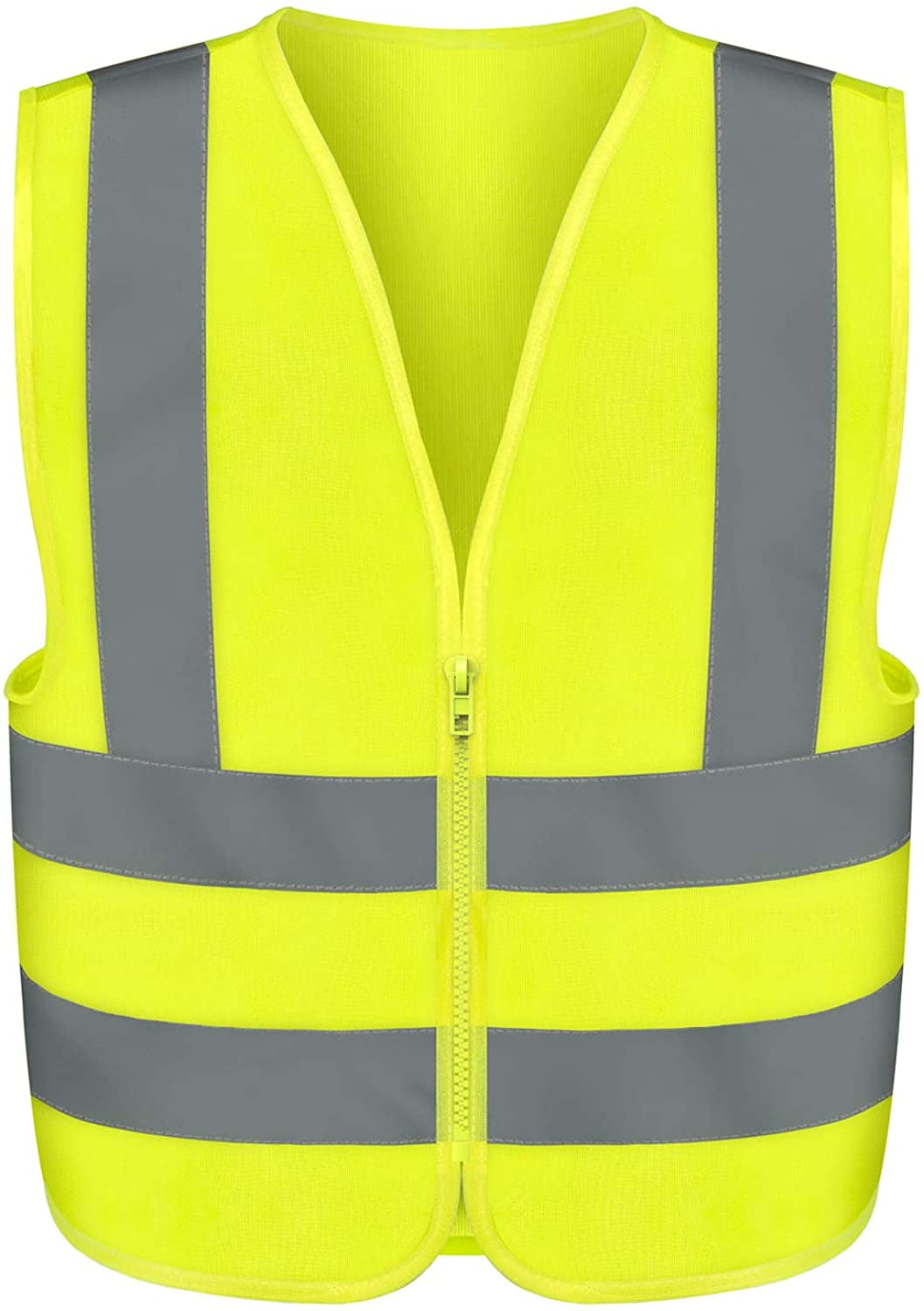 NEIKO Safety Vest, High Visibility Vest with Reflective Strips, Neon Yellow Vest, Zipper Front, Reflective Vest for Men and Women, Work Vest, Security Vest and Hi Vis (Large for Adults, 53941A)