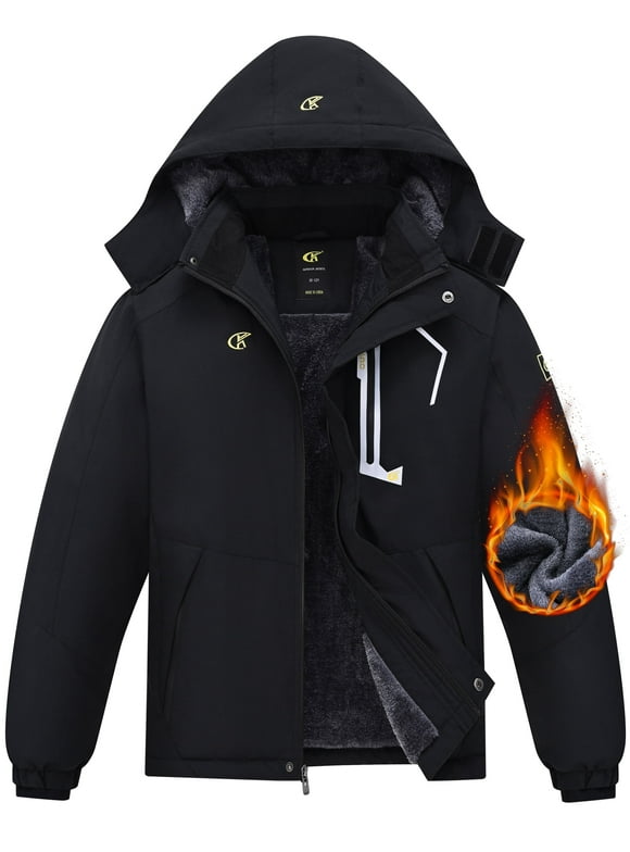 Boy's Waterproof Ski Jacket Warm Winter Snow Coat Windproof Snowboarding Rain Jacket Black 10-12 Years