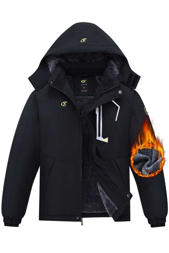 Boy's Waterproof Ski Jacket Warm Winter Snow Coat Windproof Snowboarding Rain Jacket Black 8-9 Years