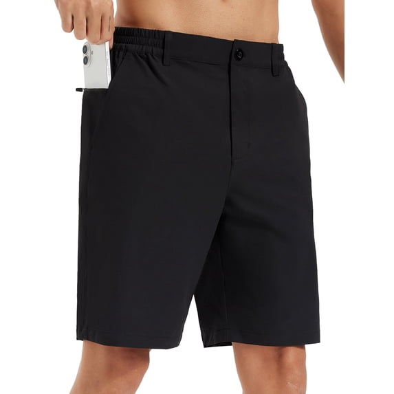 NEIKU Men's Casual Shorts 9" Lightweight Golf Shorts for Men Stretch with 3 Pockets Quick Dry Breathable Work Shorts Black 3XL