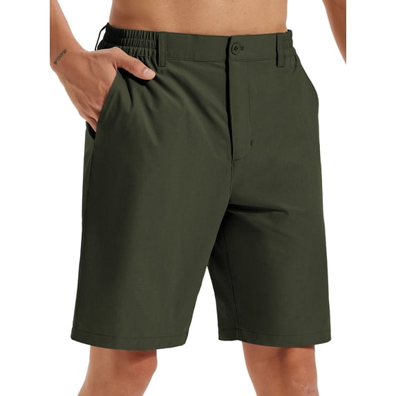 NEIKU Men's Casual Shorts 9" Lightweight Golf Shorts for Men Stretch with 3 Pockets Quick Dry Breathable Work Shorts Green 4XL